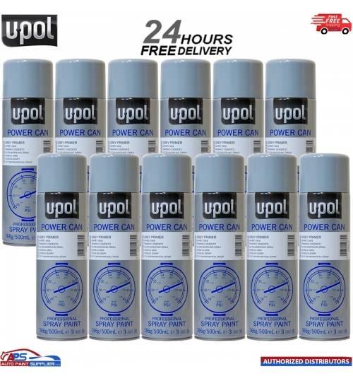 12 x U-Pol Grey Primer High Build Filler Power Can 500ml Spray Paint Aerosol